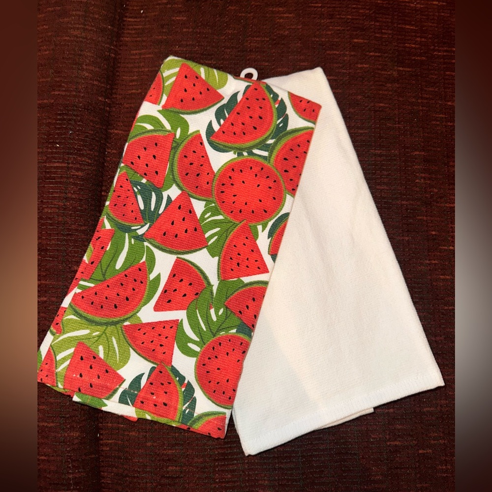 Hello Summer Watermelon  2 Printed Kitchen Towels ~ New - Picture 4 of 4